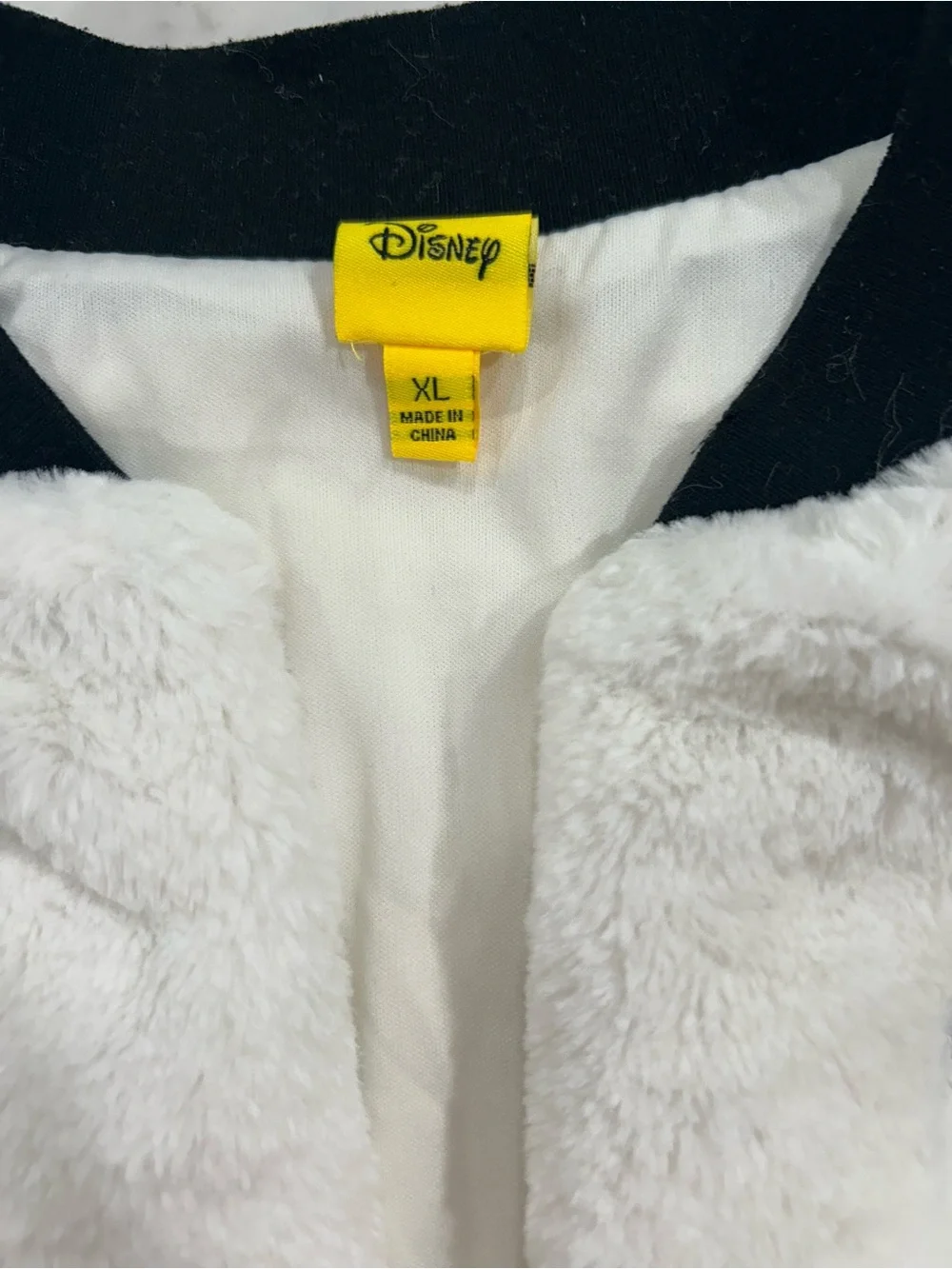 Disney White Faux Fur Bomber Jacket with Black Trim